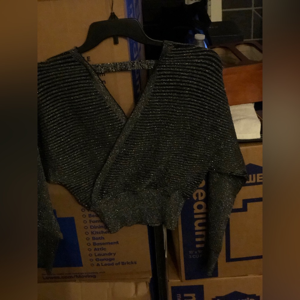 Brand New V-Neck Sweater front and back, color is Black/Silver